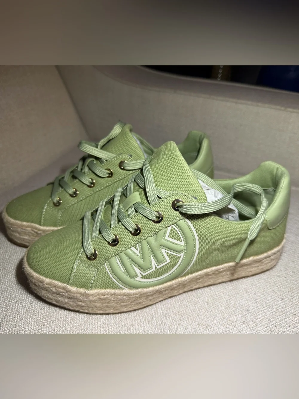 Michael Kors Light Green Canvas MK Espadrille Sneakers